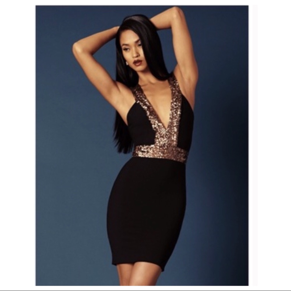 DRESS THE POPULATION SEQUIN PLUNGING BODYCON DRESS - Picture 5 of 8